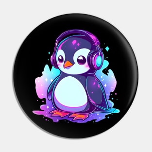 Cool Penguin With Headphones Pin