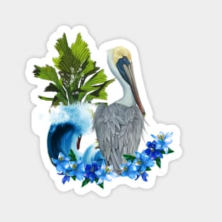 Wonderful pelican with wave and palm trees Magnet