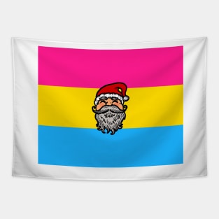 Drawing of Santa Claus face on Pansexual pride flag background t Tapestry