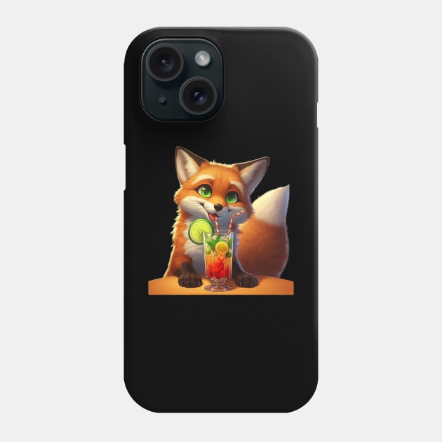 a fox with a drink AI Phone Case by DorianFox