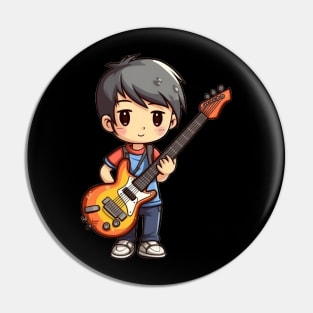 A boy playing his favourite guitar Pin