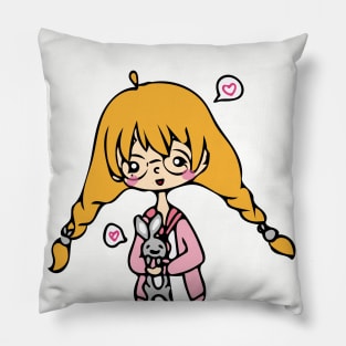 cute girl with bunny Pillow