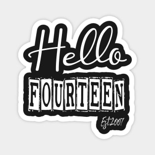 Hello Fourteen Est.2007 14th Funny Birthday Magnet