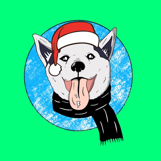 Siberian Husky With Santa Hat Christmas by Artmoo