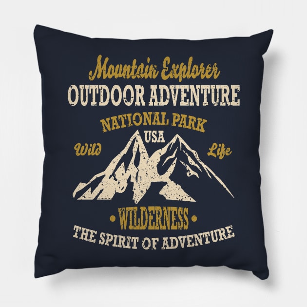 Mountain Explorer Adventure Spirit Pillow by JakeRhodes