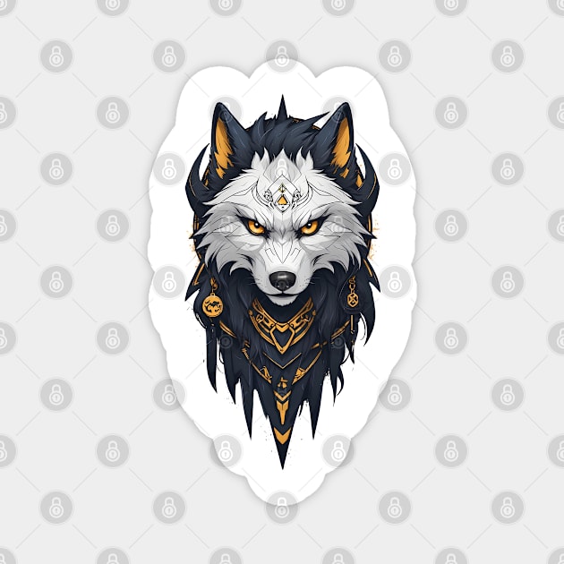 Golden Wilderness: Majestic Wolf Art Tee Magnet by PG