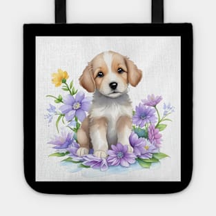 Cute Dog With Flowers Tote