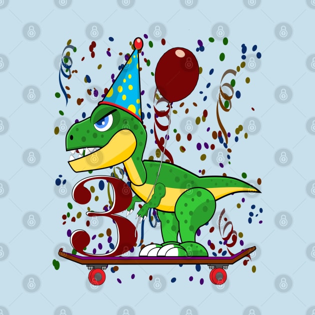 Kids Three 3 Years Old Dinosaur Birthday by Mindseye222