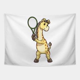 Giraffe at Tennis with Tennis racket Tapestry