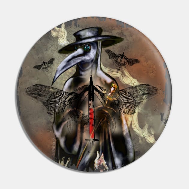 Plague Doctor and Syringe with Skeletal Wings Pin by sandpaperdaisy