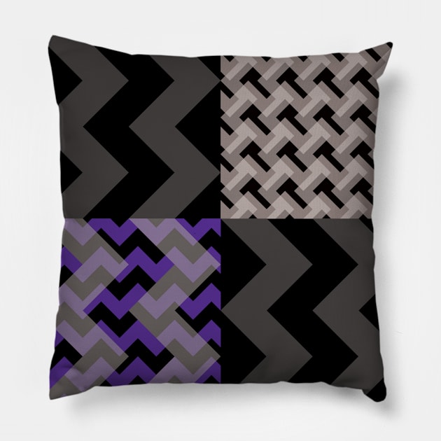 'Ziggy' - in Purple, Lilac and shades of Grey on a Black and Charcoal Grey base Pillow by sleepingdogprod
