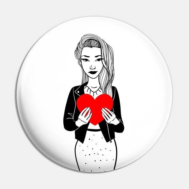 Stylish girl in a jacket with big heart Pin by fears