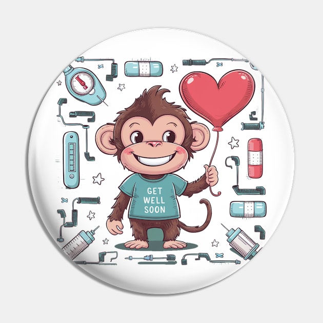 Get Well Soon Cute Monkey Pin by alby store