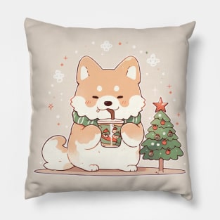 Dog enjoying Christmas to the fullest Pillow