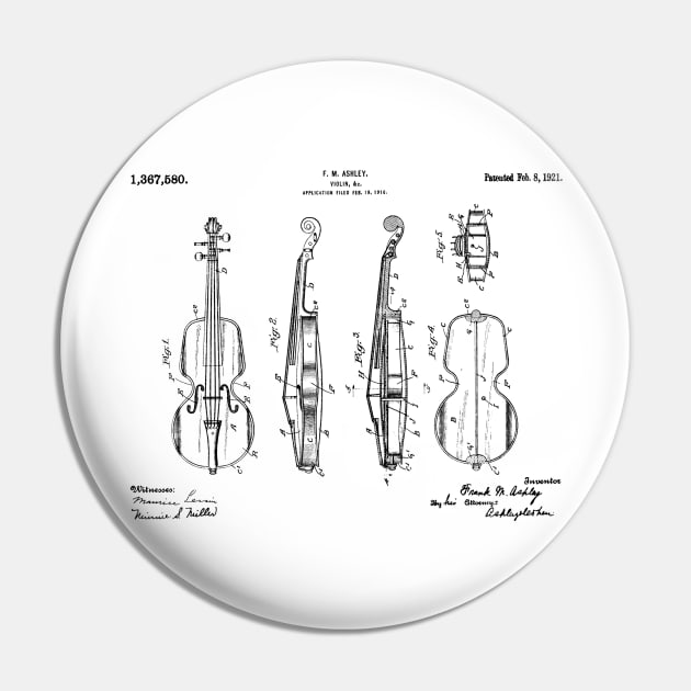 Horizontal Violin Patent Black Pin by Luve