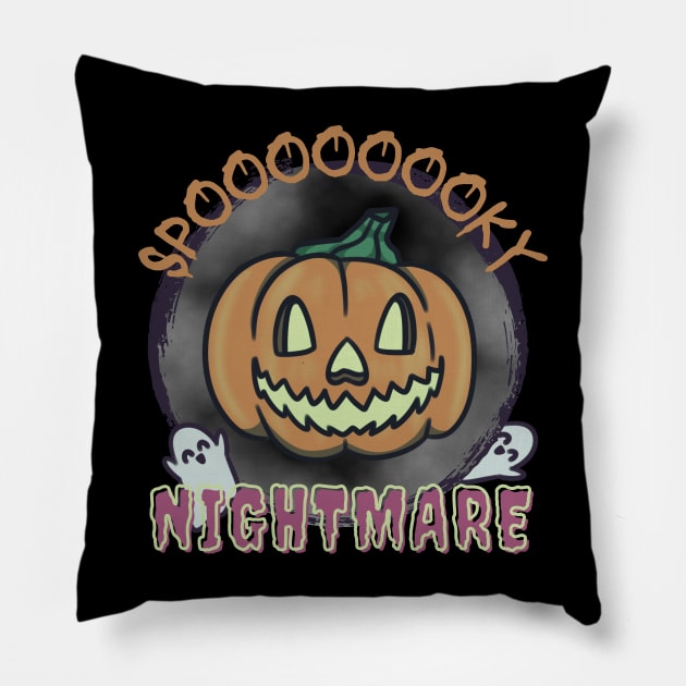 Pumpkin Spooky Nightmare Halloween Pillow by Art by Biyan