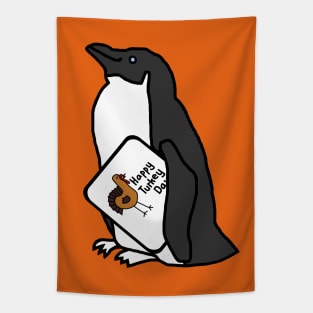 Cute Penguin with Thanksgiving Turkey Greetings Tapestry