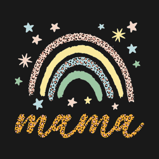 Mama Leopard Rainbow Print Mom Graphic T-Shirt