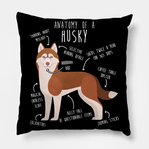 Red Siberian Husky Dog Anatomy Pillow by Psitta