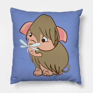 Baby Mammoth playing with dragonflies #1 Pillow