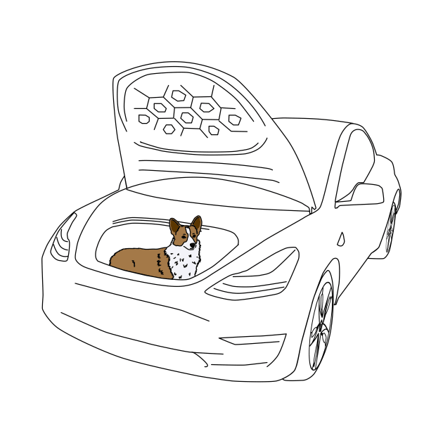 Corgi in a Tesla Model 3 Frunk by Shannon Marie