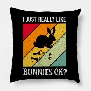 I Just Really Like Bunnies Vintage cute retro pet gift Pillow