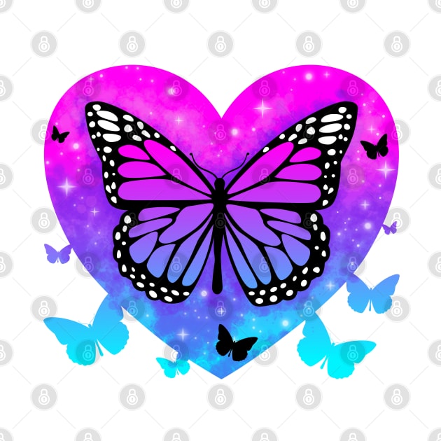 Butterfly Heart Sky Stars Art by PnJ