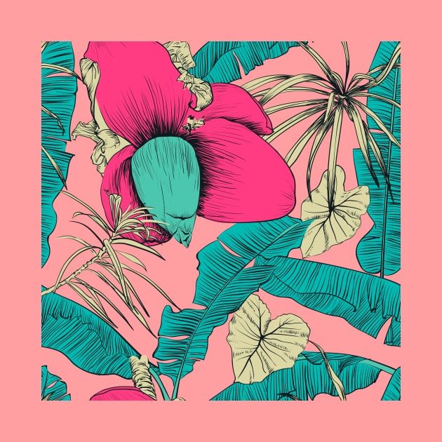 Seamless tropical pattern with banana palms by Olga Berlet