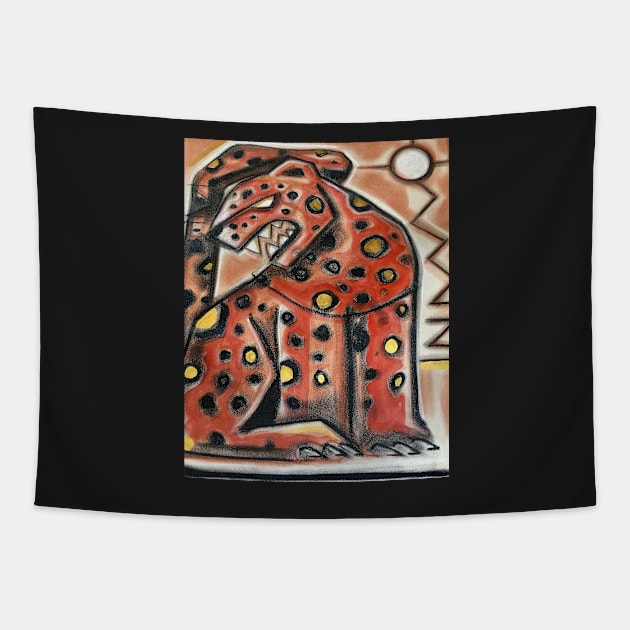 Red Jaguar illustration Tapestry by bernardojbp