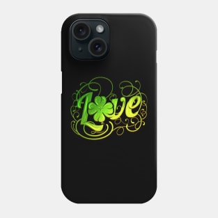 Green Love Logo With A Four Leaf Clover For St Patricks Day Phone Case