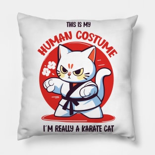 Karate Cat Halloween T-Shirt | This is My Human Costume | Martial Arts Anime Shirt | Manga Style Tee | Cat Lovers Gift Pillow