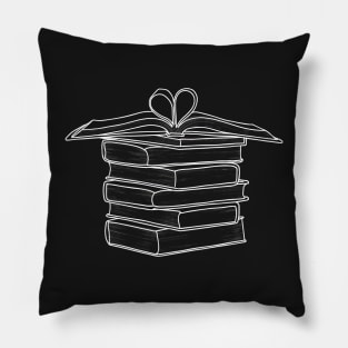 Book Stack Line Art | Books White Line Art Pillow