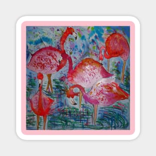 Colourful Flamingos wading in water Magnet