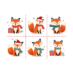 Christmas Fox Chequerboard. T-Shirt