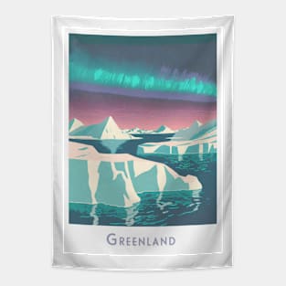 Vintage Retro Travel Aurora Over Greenland Tapestry