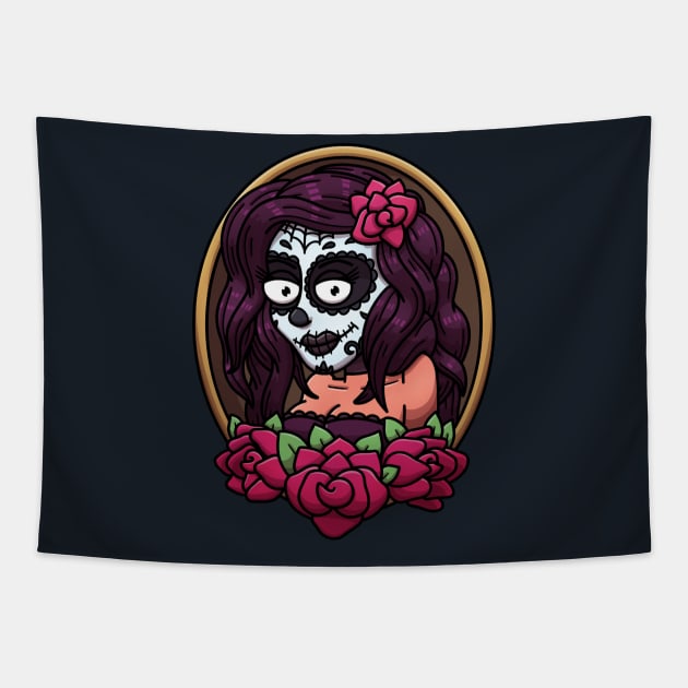 Sugar Skull Pin Up Girl Tapestry by TheMaskedTooner