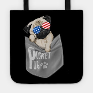 Pocket Pug American Flag 4th Of July Tote