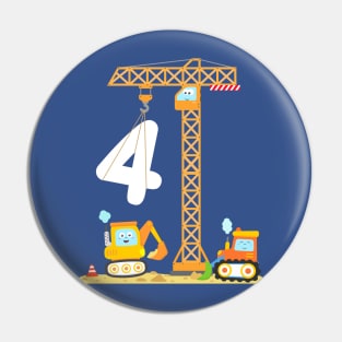 4th Birthday Kids Construction Excavator Crane Bulldozer Pin