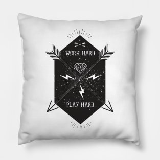 Work Hard Play Hard Black Pillow