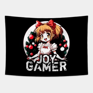 Kawaii Anime Girl Christmas Gamer Tapestry