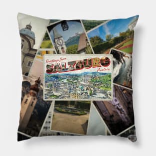 Greetings from Salzburg in Austria Vintage style retro souvenir Pillow