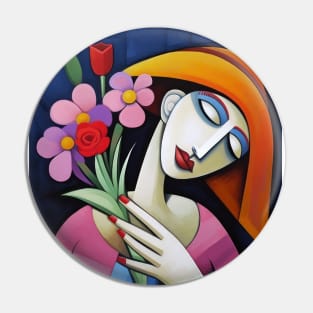 Lady With Flowers Pin