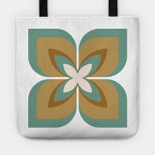 Modern Bold Stylized Frangipani Flower in sage blue green and caramel Tote