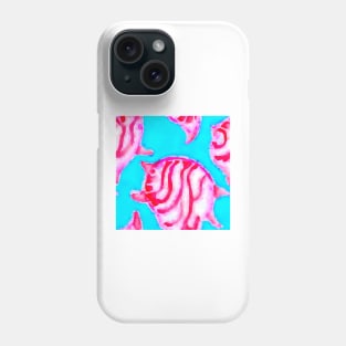 Pink tropical fish on turquoise watercolor seamless pattern Phone Case