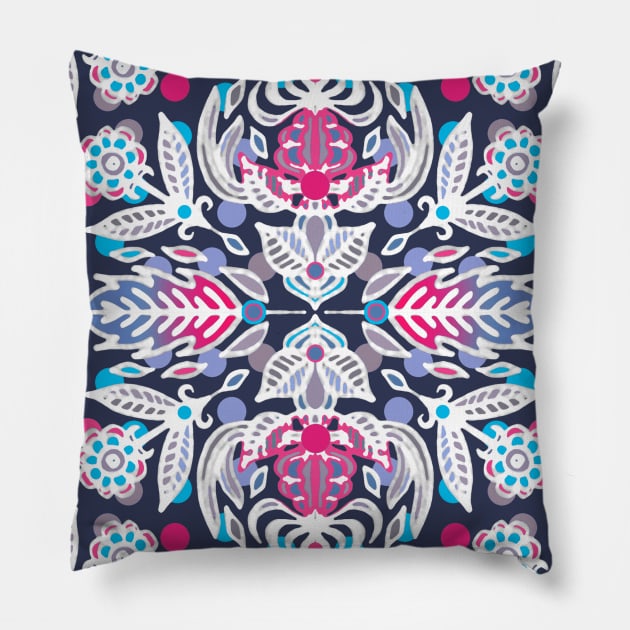 Hot Pink & Soft Cream Folk Art Pattern Throw Pillow by micklyn