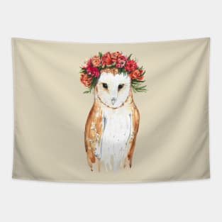 A watercolor barn owl bride in a wreath Tapestry