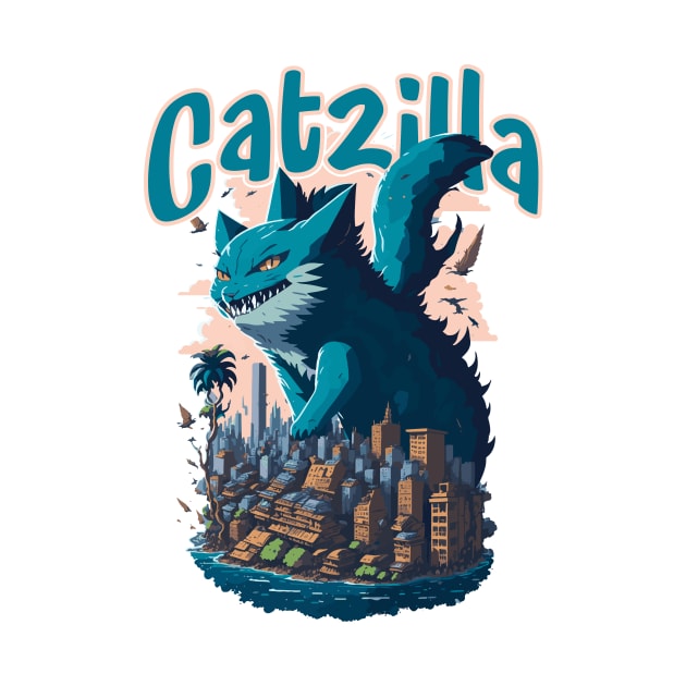 Catzilla Unleashed Funny Cartoon-Style Feline by star trek fanart and more