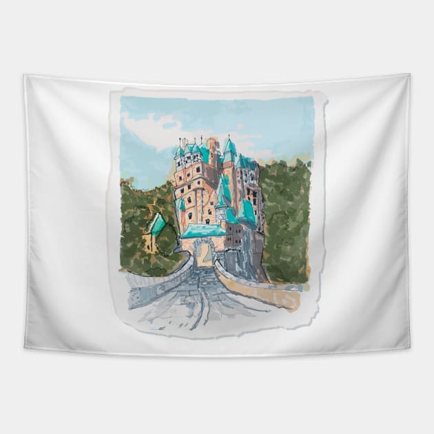 Castle Colorful Illustration Tapestry by Joselo Rocha Art