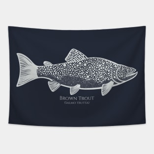 Brown Trout with Common and Latin Names - on dark colors Tapestry