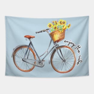Enjoy The Ride Vintage Bicycle with Sunflower Basket Tapestry